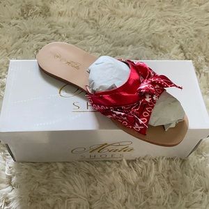 COPY - Red bandana print open toe sandal.